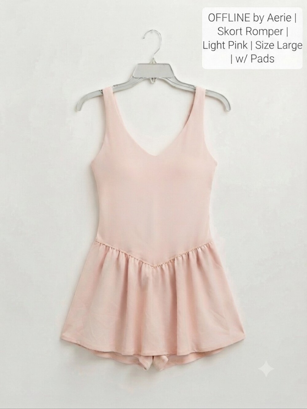​✨ OFFLINE by Aerie Light Pink V-Neck Skort Romper Dress Size L w/ Pads EUC ✨
